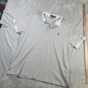 Polo Ralph Lauren Polo Shirt Mens XL Navy White Striped Custom Slim Fit Pony